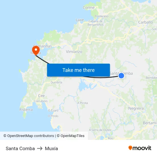Santa Comba to Muxía map