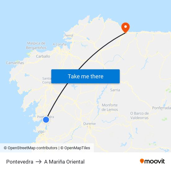 Pontevedra to A Mariña Oriental map