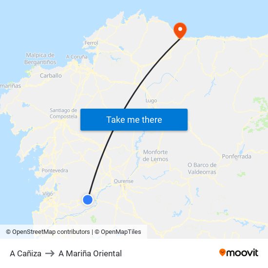 A Cañiza to A Mariña Oriental map