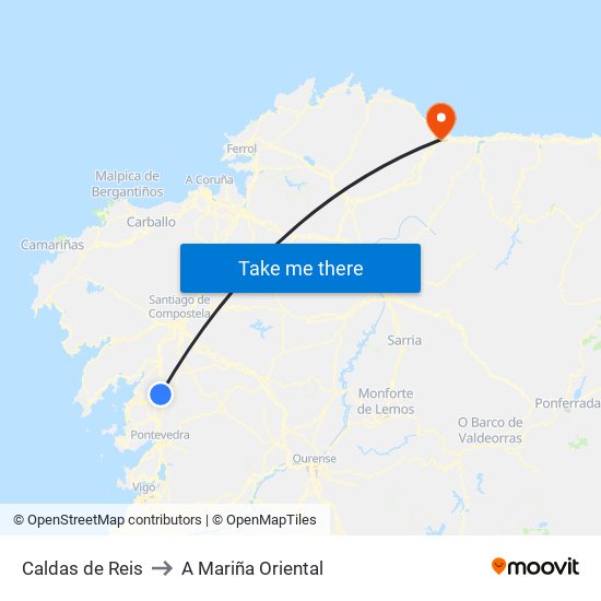 Caldas de Reis to A Mariña Oriental map