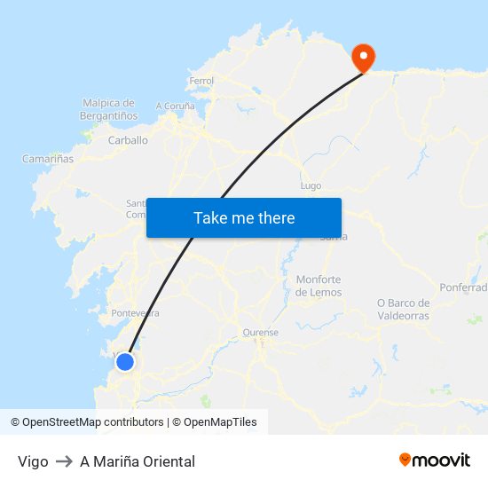 Vigo to A Mariña Oriental map