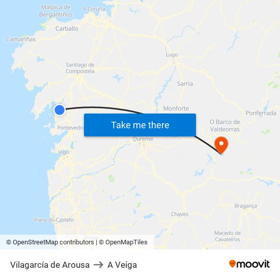 Vilagarcía de Arousa to A Veiga map