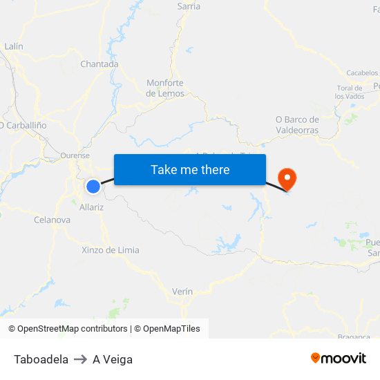 Taboadela to A Veiga map