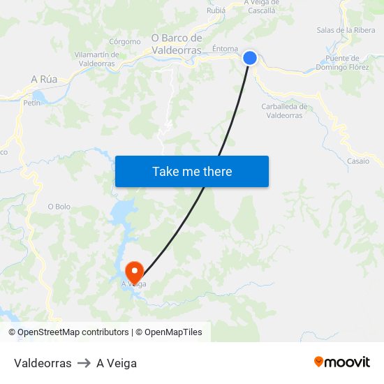 Valdeorras to A Veiga map