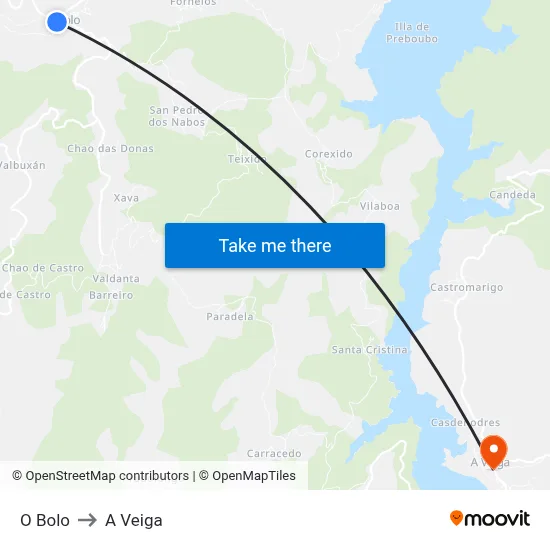 O Bolo to A Veiga map