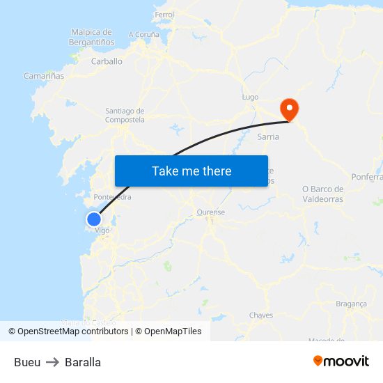Bueu to Baralla map