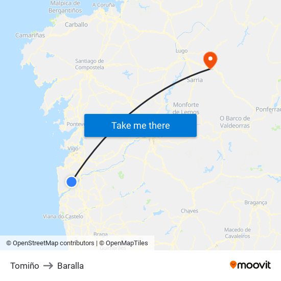 Tomiño to Baralla map