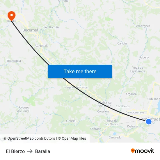 El Bierzo to Baralla map