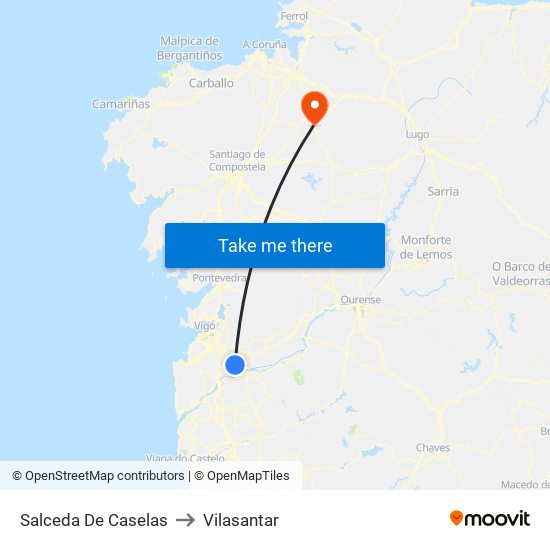 Salceda De Caselas to Vilasantar map
