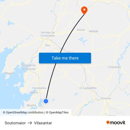 Soutomaior to Vilasantar map