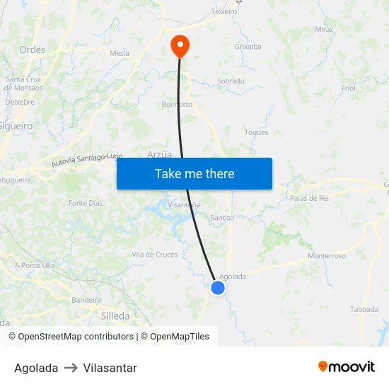 Agolada to Vilasantar map