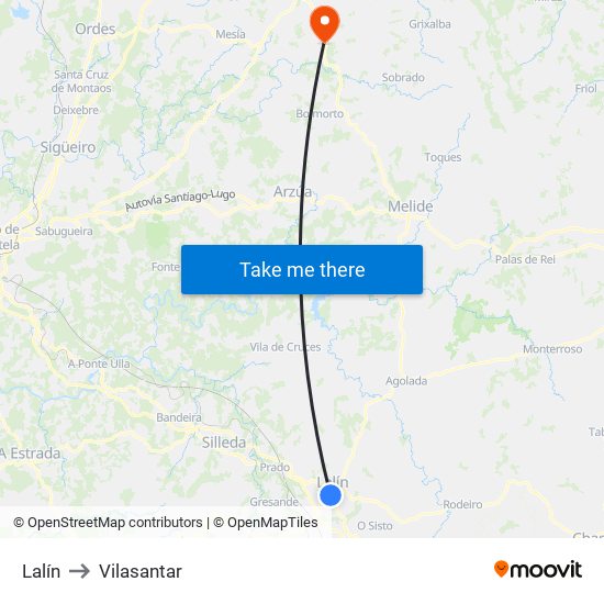 Lalín to Vilasantar map