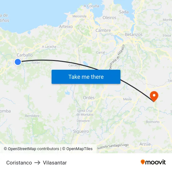 Coristanco to Vilasantar map