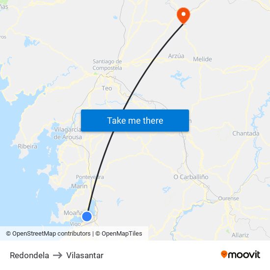 Redondela to Vilasantar map