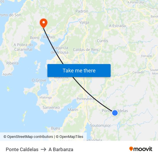 Ponte Caldelas to A Barbanza map