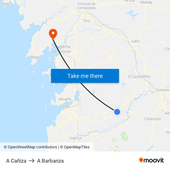 A Cañiza to A Barbanza map