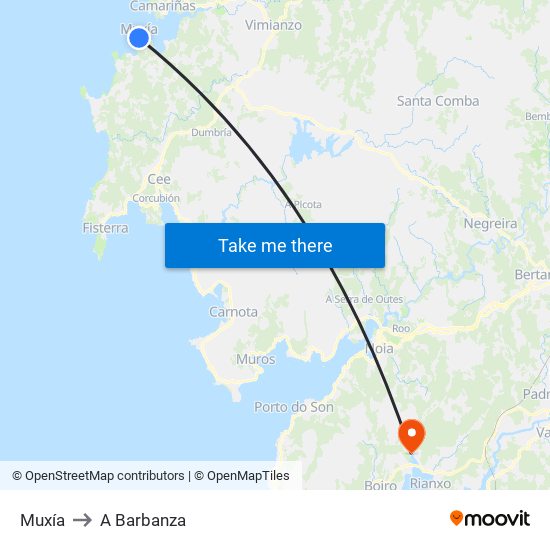 Muxía to A Barbanza map
