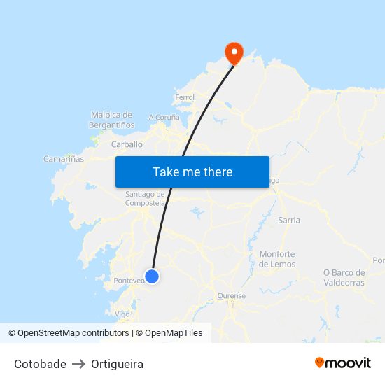Cotobade to Ortigueira map