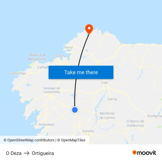 O Deza to Ortigueira map