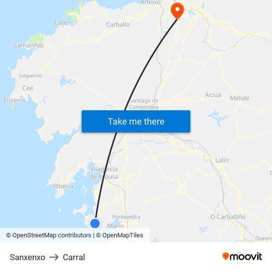 Sanxenxo to Carral map