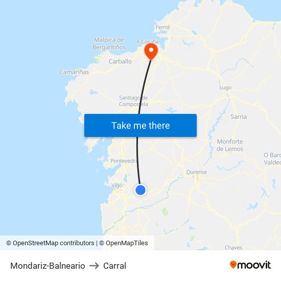 Mondariz-Balneario to Carral map