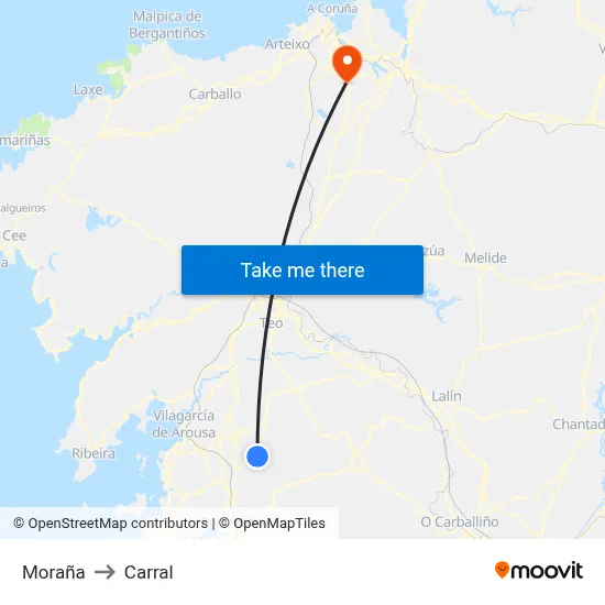 Moraña to Carral map