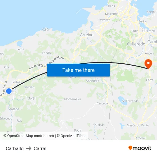 Carballo to Carral map