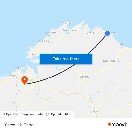 Cervo to Carral map