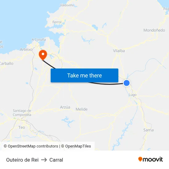 Outeiro de Rei to Carral map
