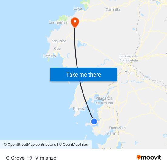 O Grove to Vimianzo map