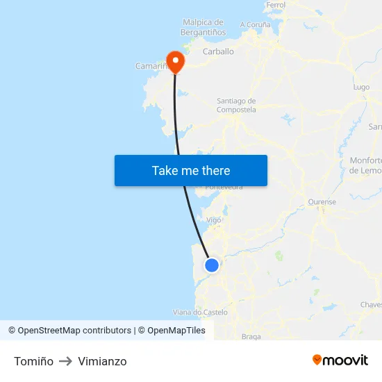 Tomiño to Vimianzo map
