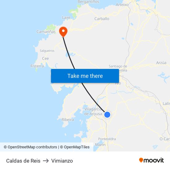 Caldas de Reis to Vimianzo map