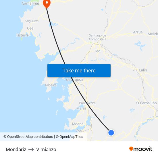 Mondariz to Vimianzo map