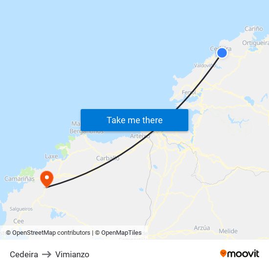 Cedeira to Vimianzo map