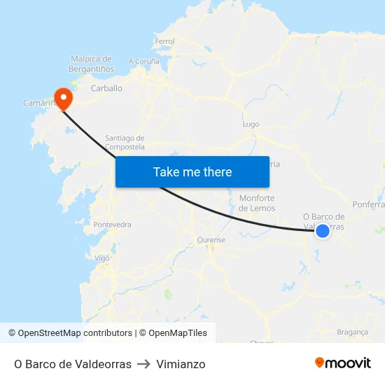 O Barco de Valdeorras to Vimianzo map