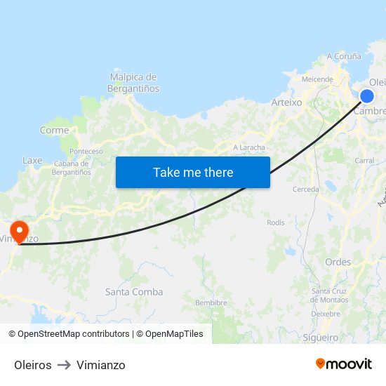 Oleiros to Vimianzo map