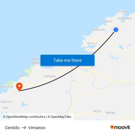 Cerdido to Vimianzo map