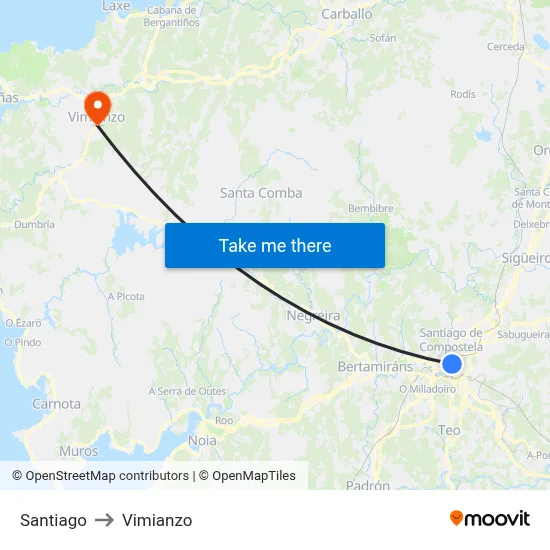 Santiago to Vimianzo map
