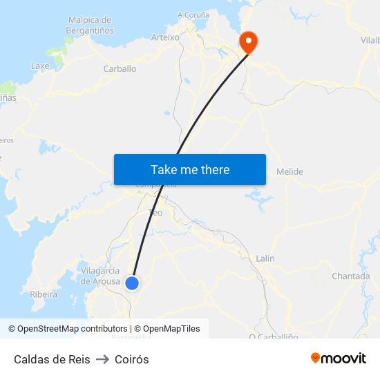 Caldas de Reis to Coirós map