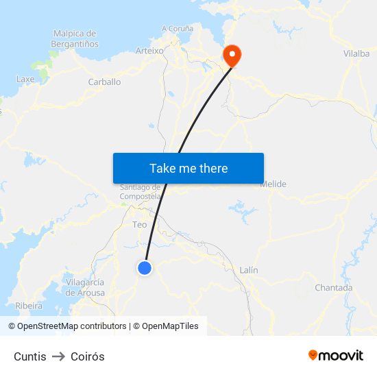 Cuntis to Coirós map