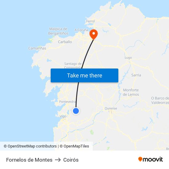 Fornelos de Montes to Coirós map