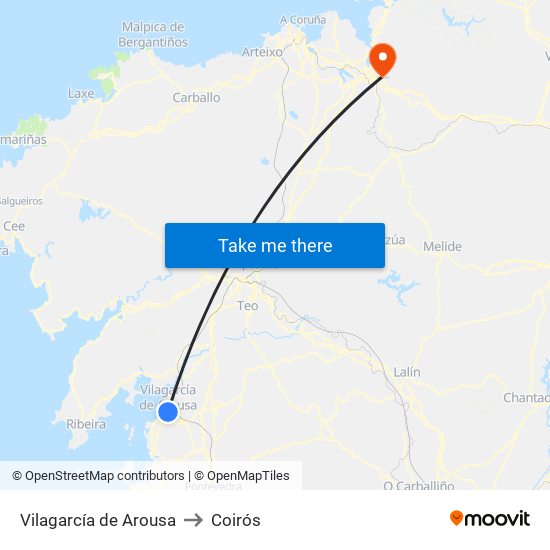 Vilagarcía de Arousa to Coirós map