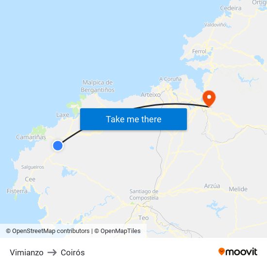 Vimianzo to Coirós map