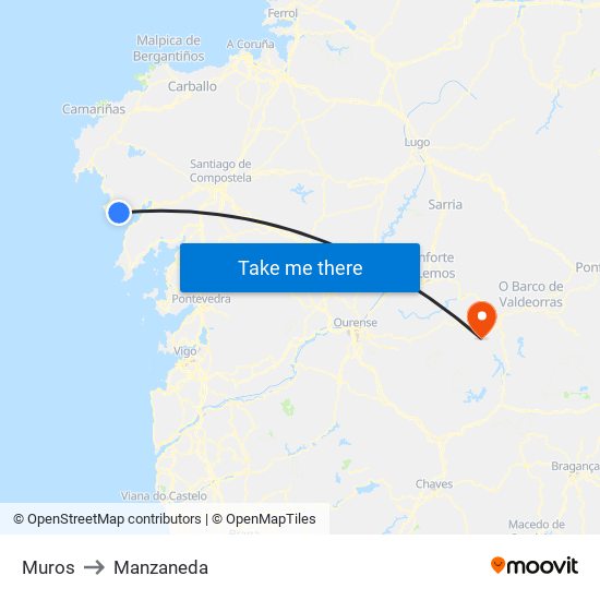 Muros to Manzaneda map