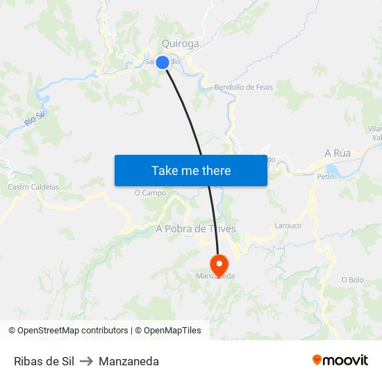 Ribas de Sil to Manzaneda map