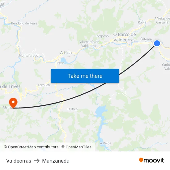 Valdeorras to Manzaneda map