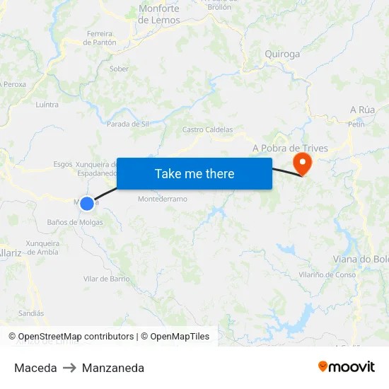 Maceda to Manzaneda map