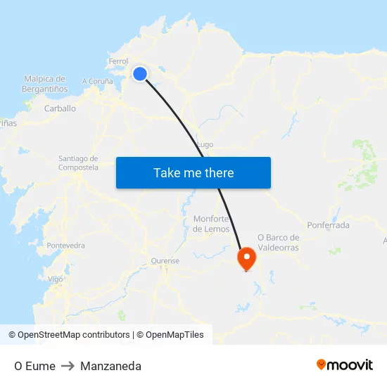 O Eume to Manzaneda map