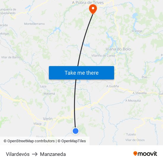 Vilardevós to Manzaneda map