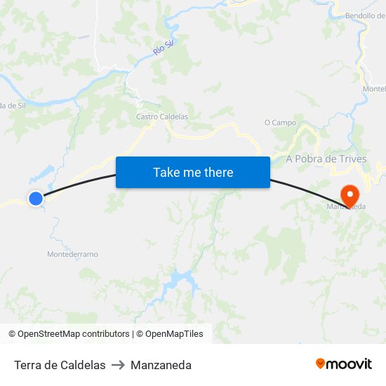 Terra de Caldelas to Manzaneda map